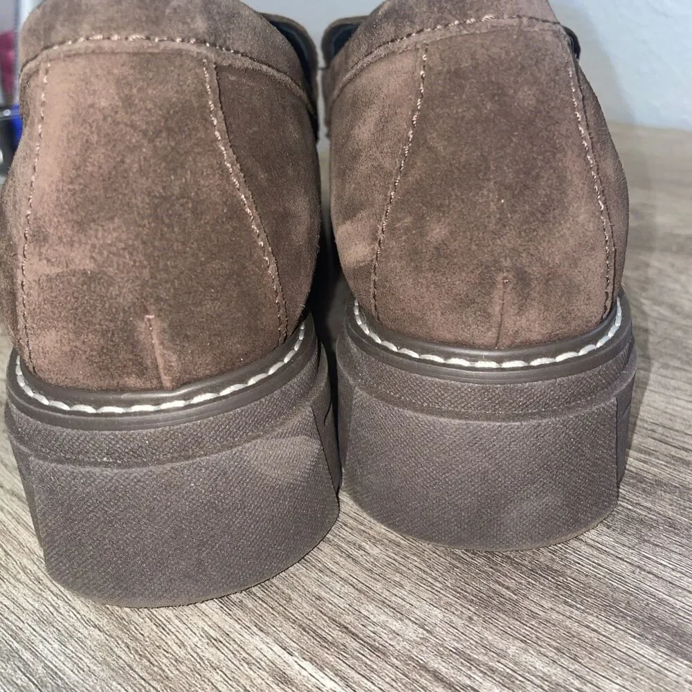 La Canadienne Suede Leather Lug Sole Platform Italy Penny Loafer Brown 10 VNC
